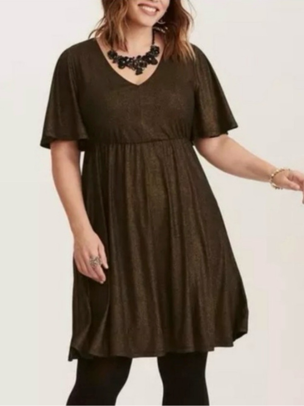 TORRID Baby Doll V-Neck Skater Short Bell Sleeve Dress Shimmery Dark Bronze 2X